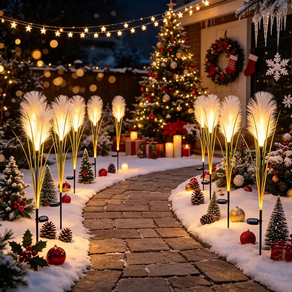 Solar Waterproof Artificial Reeds Solar Garden Stake Lights, Warm LED Ambient Lighting, Auto On/Off Outdoor Landscape Decor for Yard Patio Walkway Lawn Garden