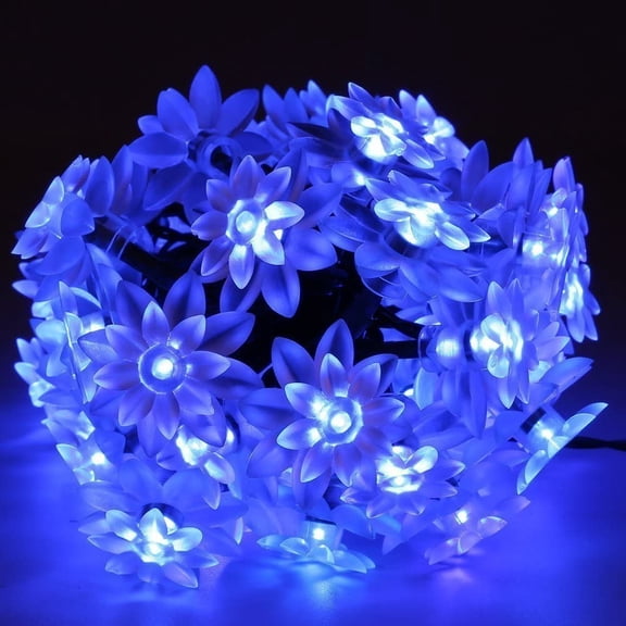 Solar Waterproof String Lights, 16FT 20 LED Lotus Flower Fairy String Lights for Christmas Outdoor,Gardens,Lawn,Patio,Wedding Decor (Blue)