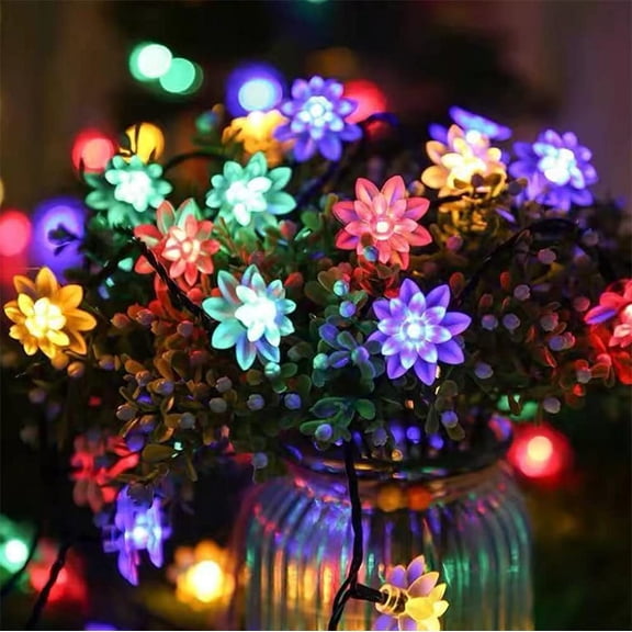 Solar Waterproof String Lights, 72FT 200 LED Lotus Flower Fairy String Lights for Christmas Outdoor,Gardens,Lawn,Patio,Wedding Decor (Multicolor)