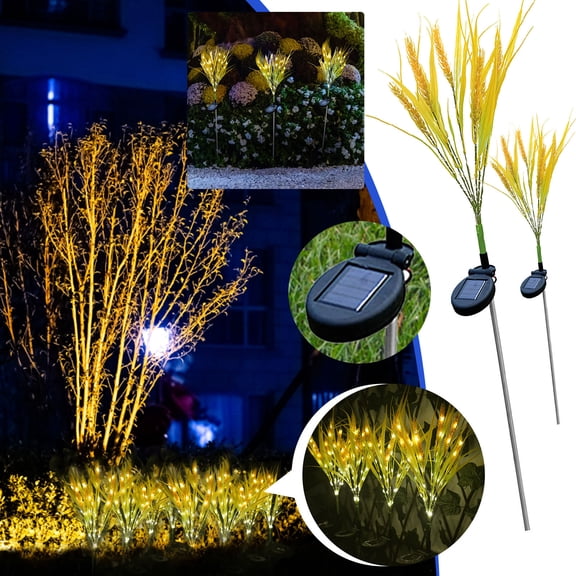Solar Wheat Garden Light for Yard, 2 Pack Warm Yellow Stake Lights, Waterproof Landscape Lighting for Flowerbed