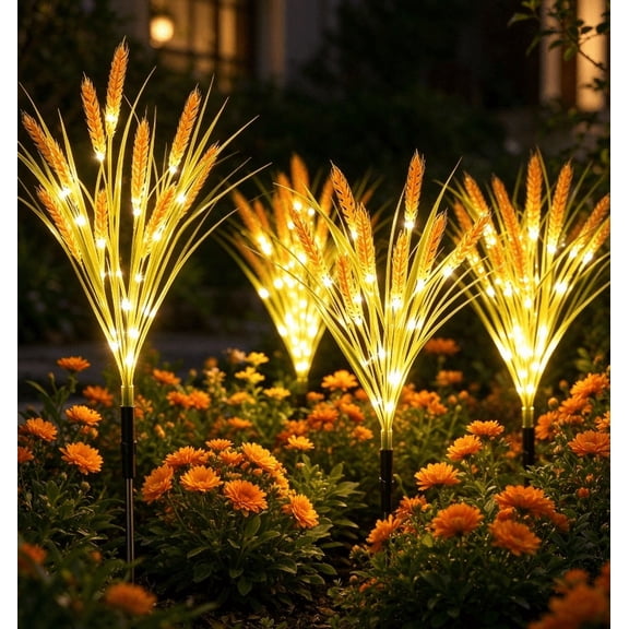 Solar Wheat Stake Lights, 7 Heads 25.59 Inch Warm White LED Garden Path Lights, Fall Outdoor Yard Decor for Thanksgiving, Harvest & Patio