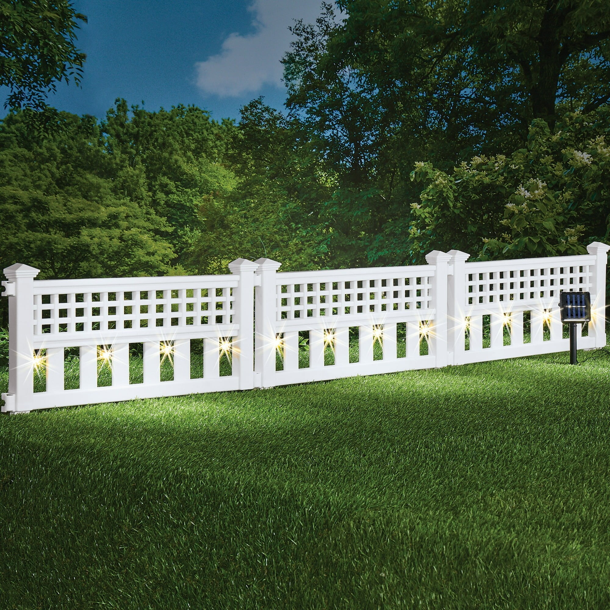 Solar Powered White Plastic Garden Border Fence Set