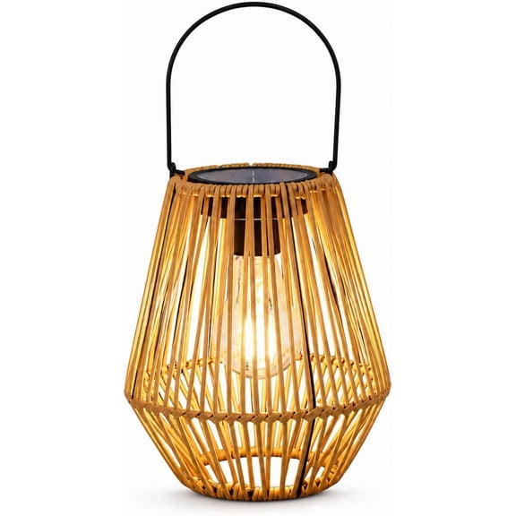 Solar Wicker Lanterns Outdoor, Hanging Rattan Garden Lights with Warm LED Glow, Waterproof Patio Decor for Yard