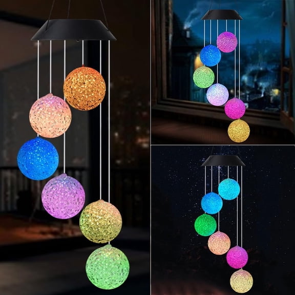 Solar Wind Chime with Color Changing Ball - LED Mobile Solar Lamp, Waterproof Outdoor Lights for Garden, Patio, Party, Yard, Window - Ideal Decor & Gift for Mom, Grandma