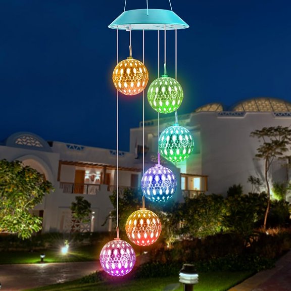 Solar Wind Chime, Color Changing Moroccan Ball Wind Chimes, LED Decorative Mobile, Gifts for Mom, Waterproof Outdoor Decorative Lights for Garden, Patio, Party, Yard, Outdoor Decorations