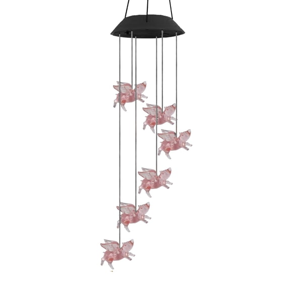 Solar Wind Chime Garden Flying Pig Ornament with Color Changing LED Lights for Outdoor Yard Patio Home