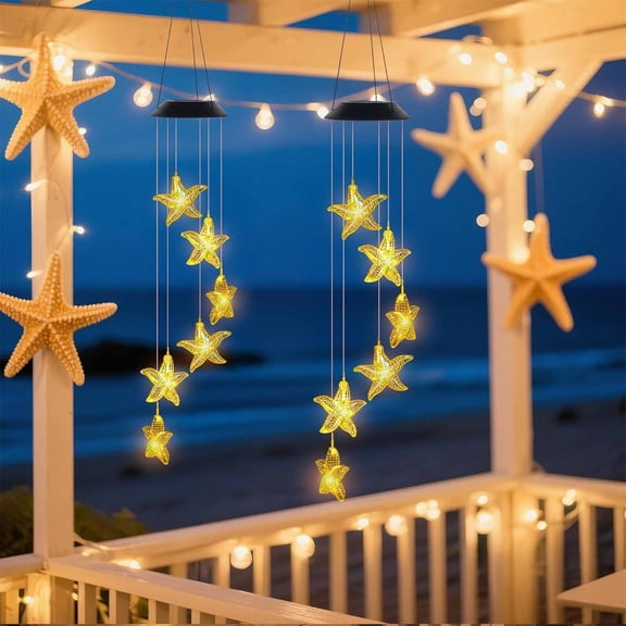 Solar Wind Chime,Hanging Outdoor Decor Light Star Shape Weather Resistant Pendant,LED Auto Light Up Ambient Lamp For Backyard Tree Patio Campus Leisure Space