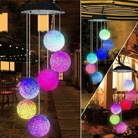 Solar Wind Chime Light, EROCK Solar Powered Color Changing LED Hanging Sphere Ball Wind chime Light for Outdoor Indoor Gardening Yard Pathway Decoration (Sphere Ball)