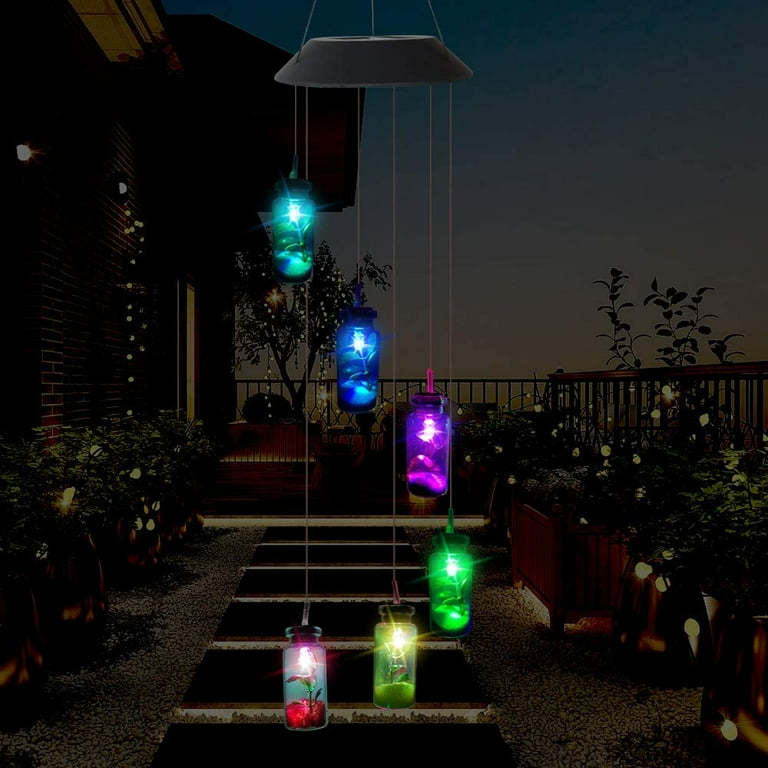Solar Wind Chime Light EpicGadget Solar Powered Color Changing LED Hanging Wishing Bottle Wind chime Light for Outdoor Indoor Gardening Yard Pathway