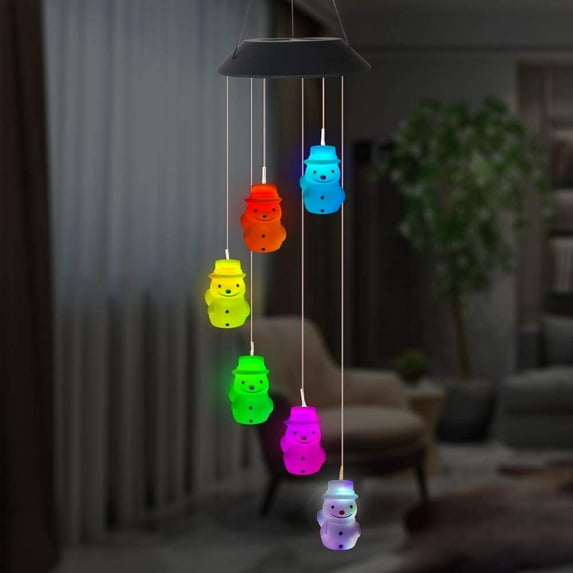 Solar Wind Chime Light, Epicgadget Solar Light Color Changing Outdoor Solar Garden Hanging Mobile Decorative Lights for Backyard Walkway Pathway Christmas Decoration Parties (Snowman)