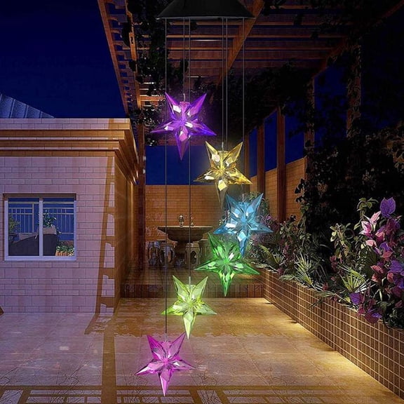 Solar Wind Chime Light, Epicgadget Solar Light Color Changing Outdoor Solar Garden Hanging Mobile Decorative Lights for Backyard Walkway Pathway Christmas Decoration Parties (Star)