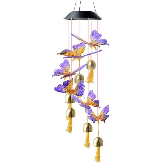 Solar Wind Chime Lights Butterfly Bell Outdoor Garden Decor Solar Powered Hanging Lights 31in