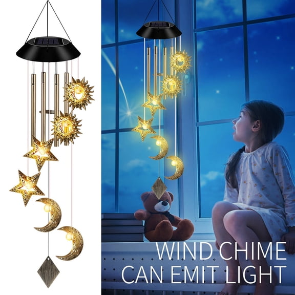 Solar Wind Chime - Sun Moon Star Led Lights, Solar - Powered, Waterproof, Hanging Decor For Patio Garden Yard Porch, Outdoor Indoor Decoration, Ideal For Home Balcony Window Decor