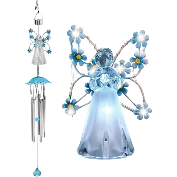 Solar Wind Chimes, Angel LED Wind Chimes Outdoor Garden Decoration, Waterproof Angel Solar Hanging Wind Chimes Lights for Garden Window Gazebo Patio, Gifts for Women (Blue)