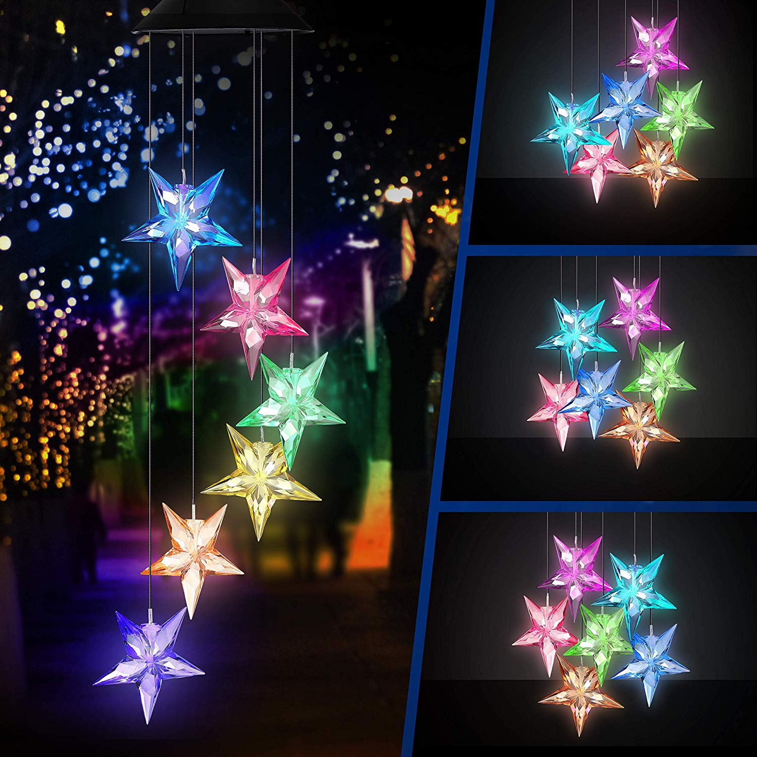Solar Wind Chimes Changing Colors Birthday Gifts for Mom Solar Lights Outdoor Decorative, Star Wind chimes Gifts for Wom