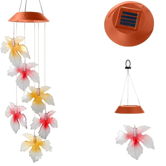 Solar Wind Chimes Color Changing Maple Leaf Led Mobile Wind Chime Lights Waterproof Outdoor Garden Patio Party Window Thanksgiving Decor 7 Color Transition Automatic Night Light
