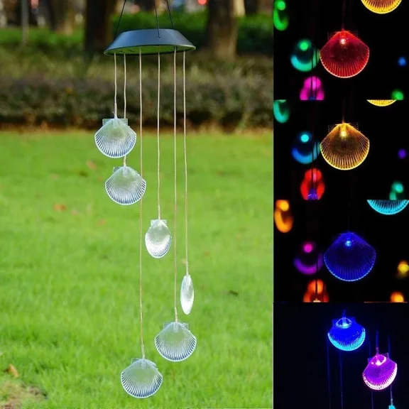 Solar Wind Chimes Lights Led Shell Color Changing Hanging Lamp Garden Yard Decor
