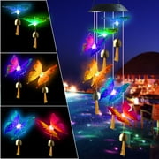 Solar Wind Chimes Outdoor, Color Changing Butterfly Wind Chimes, Outdoor Memorial Wind Bell Lights Gifts for Garden Mothers Day Yard Decor