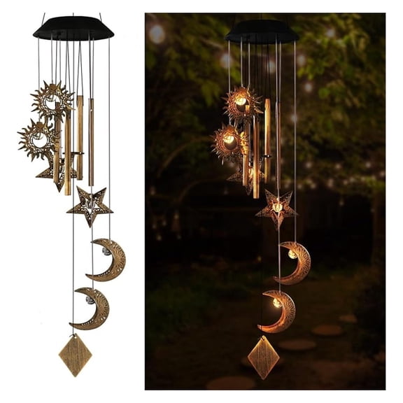 Solar Wind Chimes Outdoor, LED Moon Sun Wind Chimes Waterproof, Solar Powered Lantern Wind Chime Decorative Lights, Gifts for Women Mom Grandma