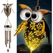 Solar Wind Chimes Outdoor - Owl Decoration, 6 pcs Chime Pipes Metal Windchimes Outdoors for Garden, Yard, Patio, Landscape, Gifts for Mom Women Grandma