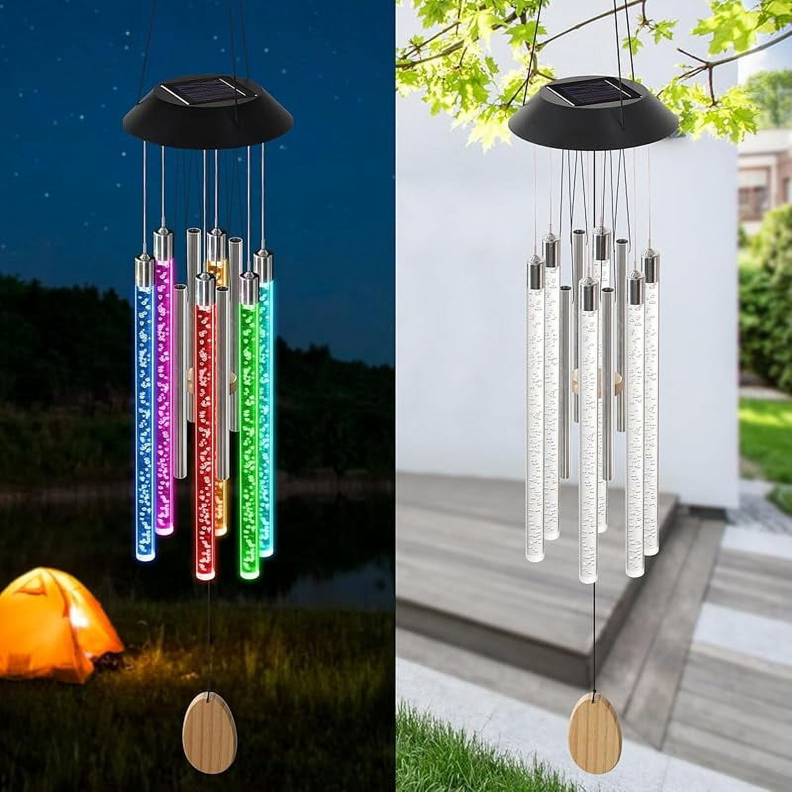 Solar Wind Chimes for Outside,37 Inch Memorial Wind Chimes Gifts for Mom Grandma, 6 LED Tubes Color Changing Waterproof Windchimes Hanging Ornament for Home Outdoor Patio Garden Yard