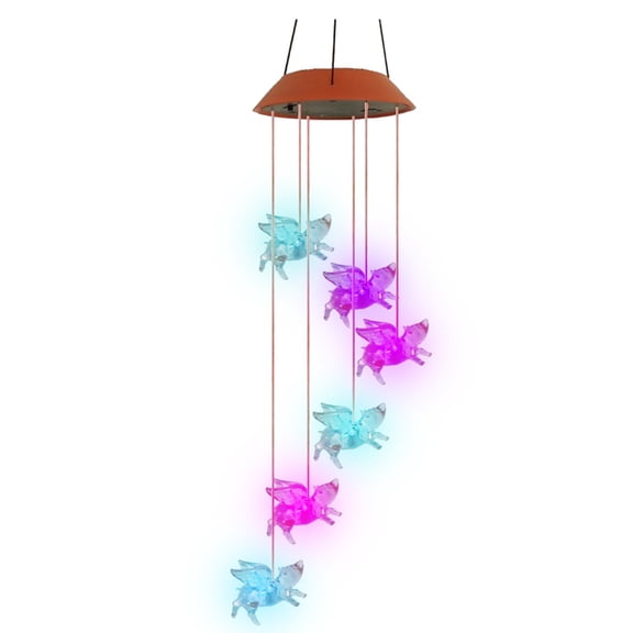 Solar Wind Chimes for Outside or Indoor- Pig Wind Chimes Pink,7 Colors Changing Flying Pig Led Wind Bell, Patio Garden Yard Decor (Mom, Women, Gardening Gifts) Happy 2026!