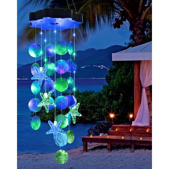 Solar Wind Chimes for Outside, Shells Light Gifts for Mom Grandma Women Wife Girls, Waterproof Solar Outdoor Decorative Mobile Light for Holiday Garden Porch Yard Outdoor Decor (Blue & Green)