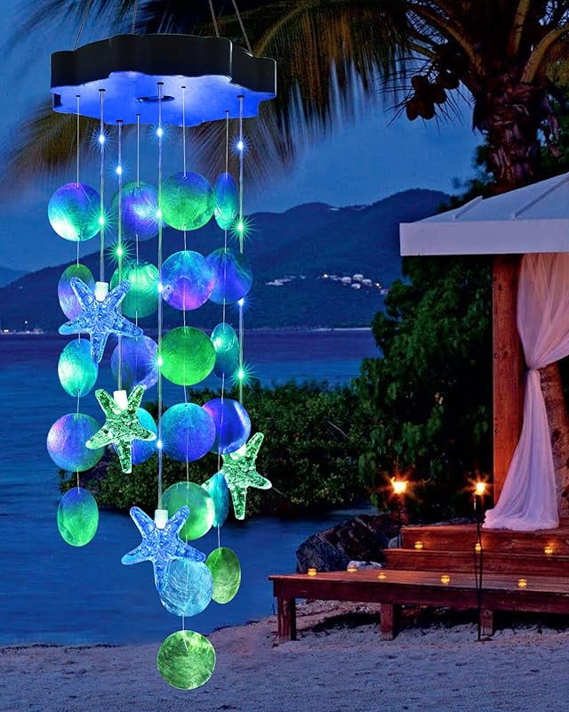 Solar Wind Chimes for Outside, Shells Light Gifts for Mom Grandma Women ...