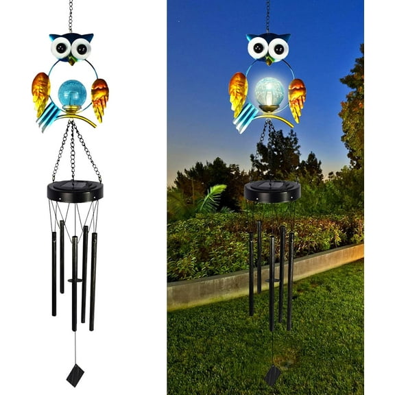 Solar Wind Chimes for Outside, Solar Owl Wind Chimes Lights Outdoor Garden Decor, Waterproof Metal Hanging Wind Chimes for Patio Yard Decor, Memorial Wind Chimes Gifts for Woman Mom