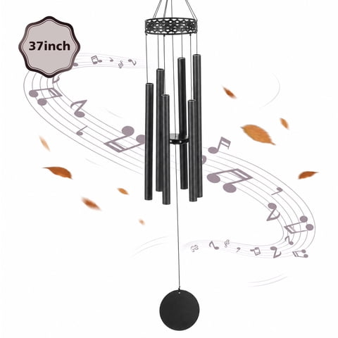 BSHAPPLUS 37" Memorial Wind Chimes for Outside, Heavy Duty Metal Black Diamond-shaped Cutout Chimes with 6 Large Deep Tone Aluminum Tubes for Loss of Loved One,Home Garden Hanging Decor