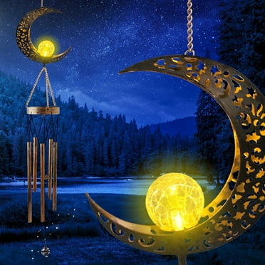 Solar Wind Chimes - Retro Copper Bells, Crackle Glass Ball, Deep Tone Chime for Garden Patio Decor