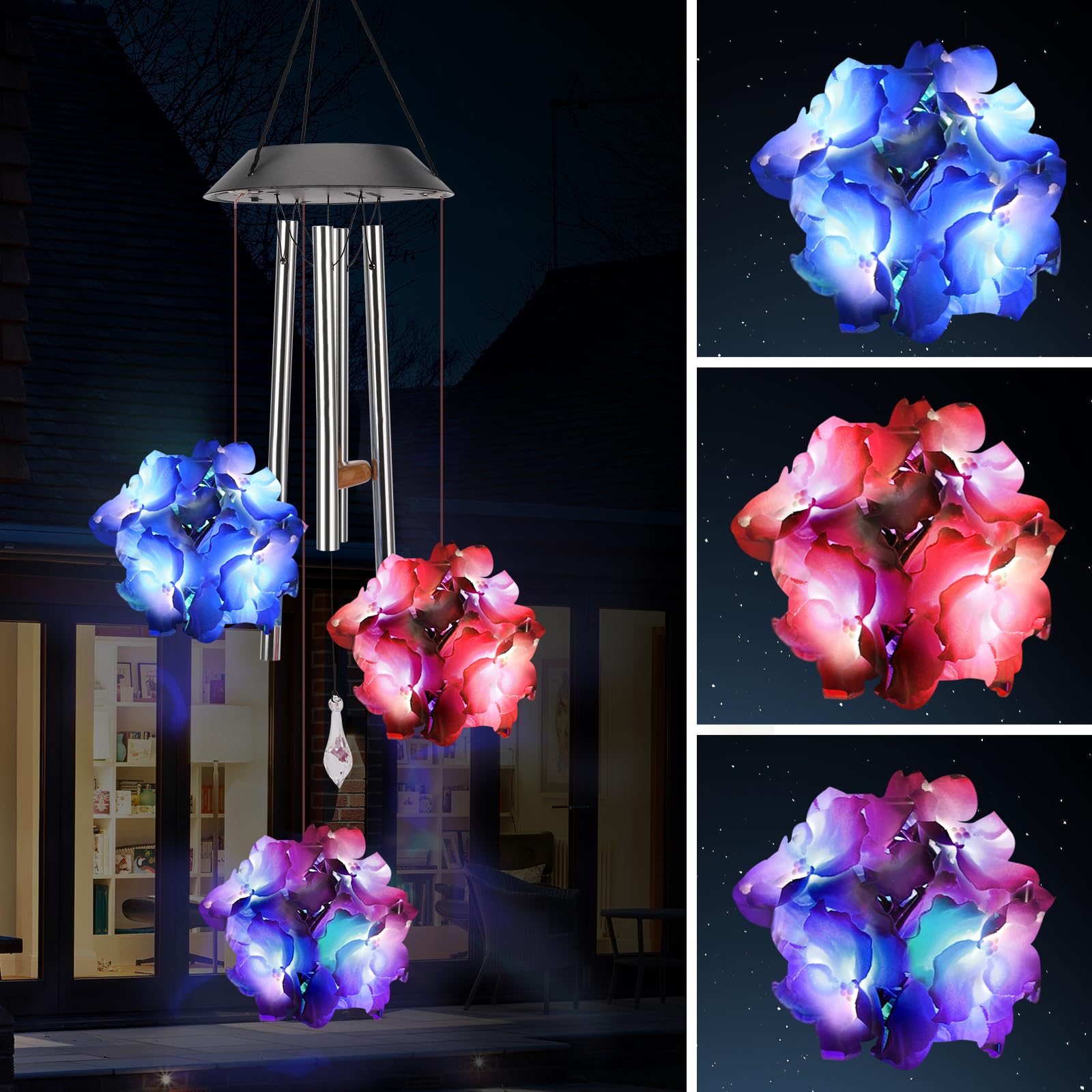 Solar Wind Chimes for DHF10 Outside, Color Changing Solar Wind Chimes