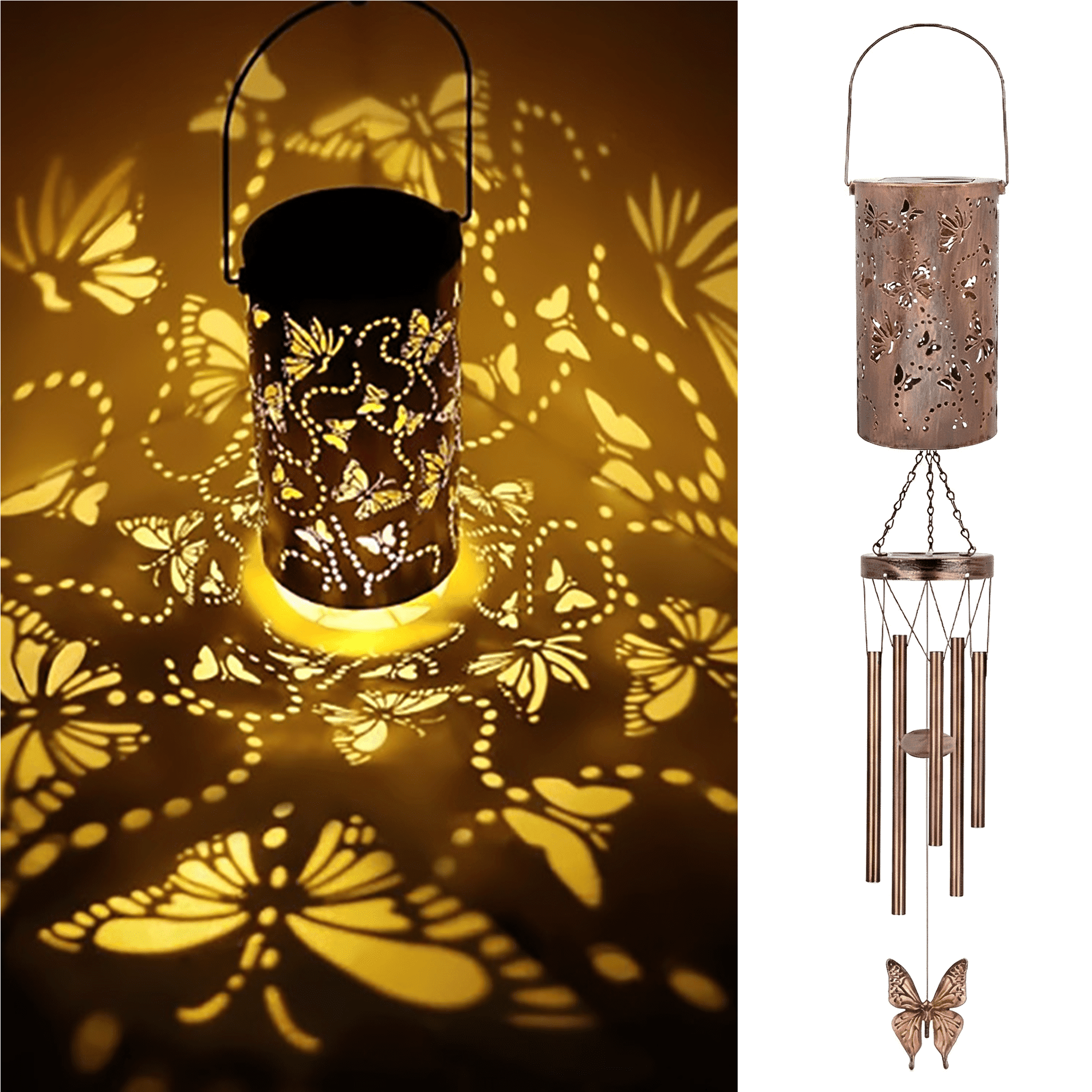KEYAHAPPY Solar Wind Chimes for Outside, Windchimes Outdoors Solar Powered Lights for Garden Decor, Memorial Wind Chimes for Patio Porch Lawn Yard Decorations Outdoor,Butterfly
