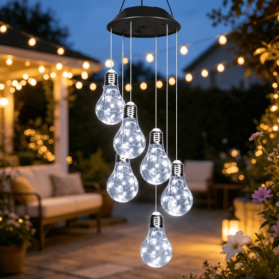 Rirool Solar Wind Chimes for Outside, Cool White LED Hanging Wind Chime Lights Waterproof Outdoor Decor for Garden Patio Yard Balcony Window