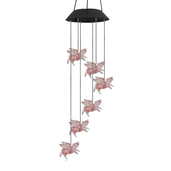 Solar Wind Chimes with Flying Pig Design for Garden Yard Outdoor Decorative Changing Color Ornament