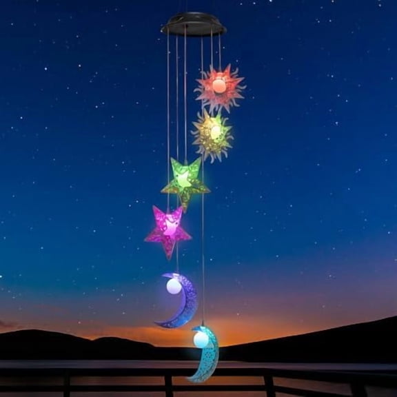 Solar Wind Chimes with Sun Moon Star Color Changing Windchimes, Outdoor Hanging Lights, Garden Decor Gifts for Mom, Grandma, Wife, Neighbors