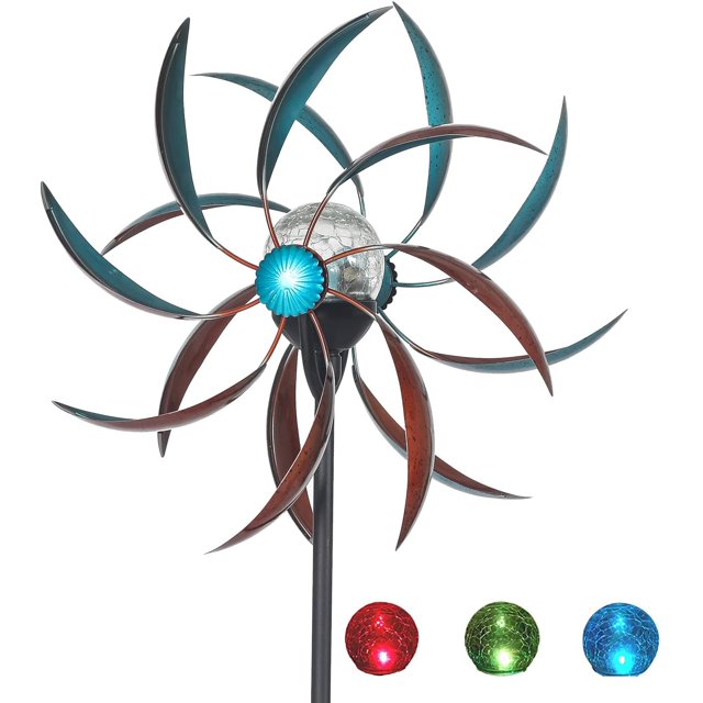 Solar Wind Spinner, 59 Inch Outdoor Metal Stake Yard Spinners, Garden