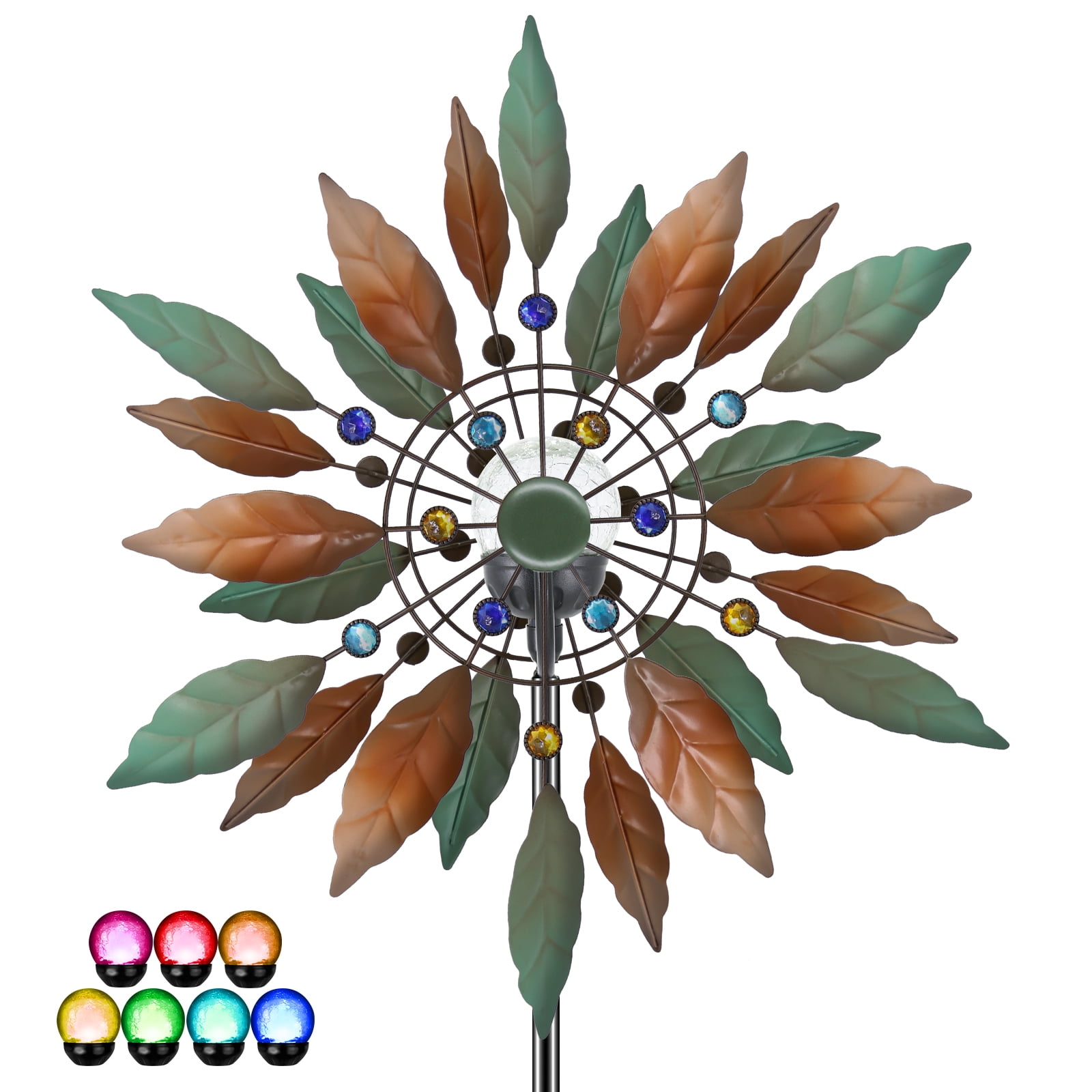 Evelynsun Solar Wind Spinner 73in, Multi-Color LED Light, Double-Sided ...