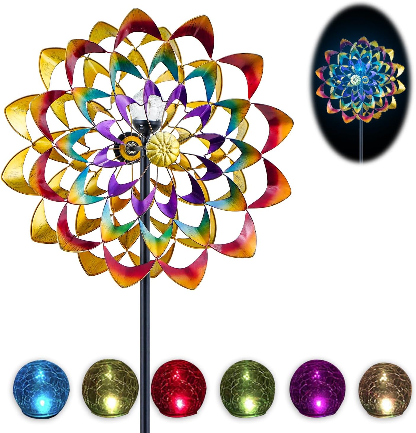 Solar Wind Spinner, 84 Inch Colorful Metal Garden Decor with Multi