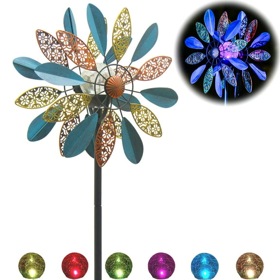 Solar Wind Spinner Arabesque 74in Multi-Color Seasonal LED Lighting Solar