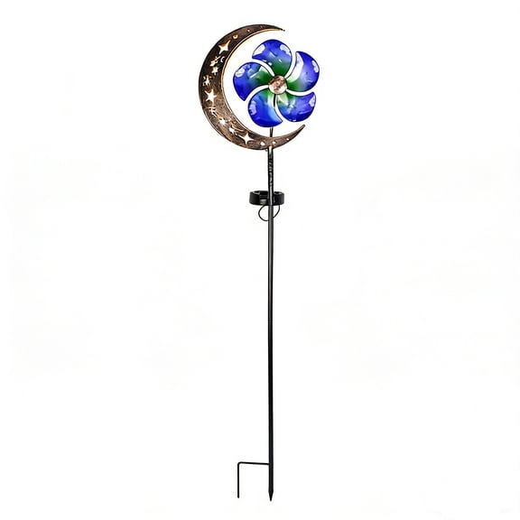 Solar Wind Spinner Metal Moon Garden Stake Outdoor Kinetic Windmill Hollow-out IP65 Waterproof