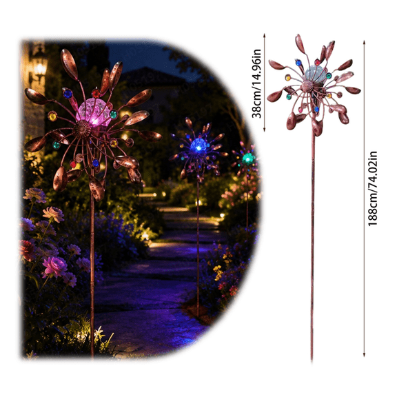 Solar Wind Spinner Multi-Color LED Lighting, Solar Powered Auto Color Changing Glass Ball Wind Spinner, Weather Resistant Metal Wind Art Stake for Backyard Pathway Ornament
