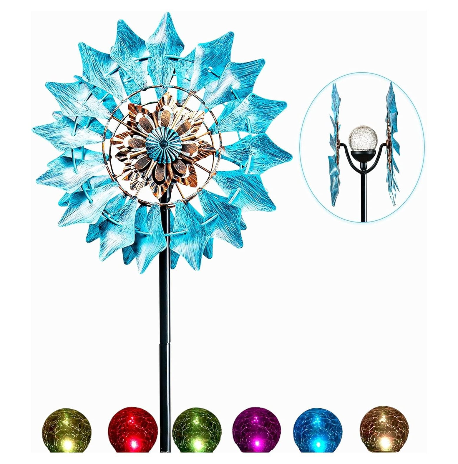 Solar Wind Spinner New Azure 75in MultiColor Seasonal LED Lighting
