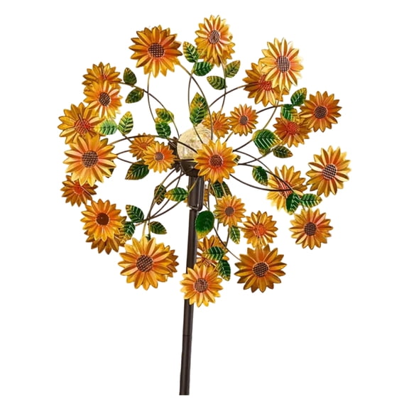 Solar Wind Spinner Outdoor Decor – Solar Powered 360° Rotating Flower Garden Ornament with Dual-Blade Design for Yard, Patio & Lawn