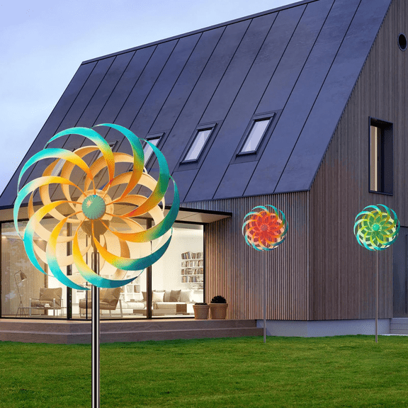 Solar Wind Spinner, Waterproof Outdoor Metal Wind Sculpture for Patio, Lawn & Garden Decor (Catkin Spinner)