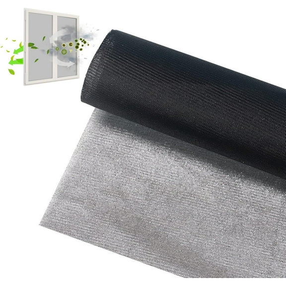 Solar Window Screen Mesh, Anti-UV Solar Screen Fabric Replacement, Adjustable Pollen/Dust/Floc/Rain Barrier Net for Windows, Door, Patio (Black)