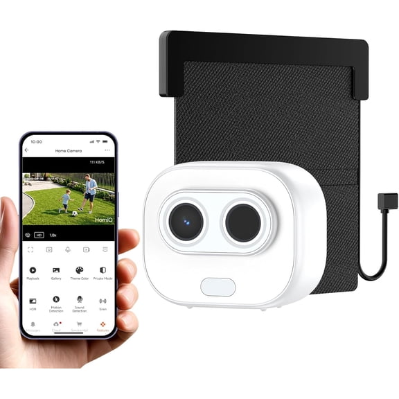 Solar Window Security Camera, Indoor Cam with Rechargeable Battery