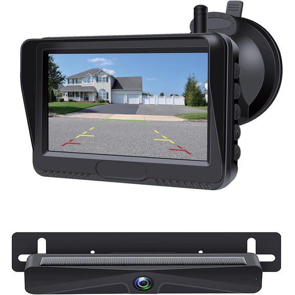 Solar Wireless Backup Camera with 4.3" Monitor, Reversing Camera USB Charger Port 4800mAh Battery Easy Installation Back Up Camera,Waterproof Reverse Camera for Car RV Van,SUV,Truck