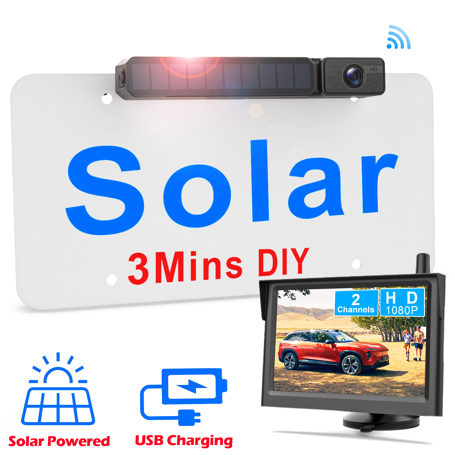 Solar Wireless Backup Camera for Car, Easy Installation Wireless BackUp