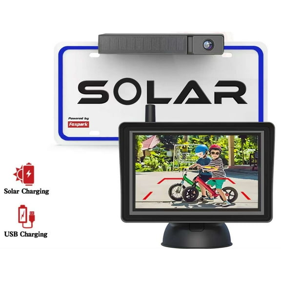 Solar Wireless Backup Camera With IR Night Vision, 5 Inch HD 1080P Monitor, Waterproof Rear View Camera For Cars Trucks RV Trailers